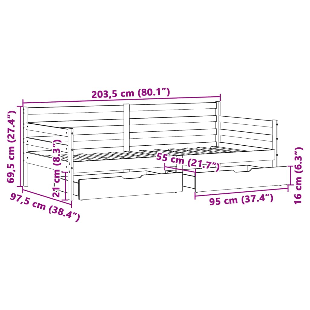 vidaXL Tagesbett mit Schubladen 90x200 cm Massivholz Kiefer