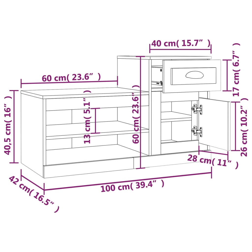 vidaXL Schuhschrank Betongrau 100x42x60 cm Holzwerkstoff