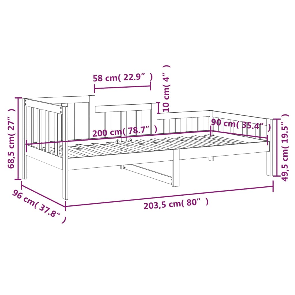 vidaXL Tagesbett Schwarz 90x200 cm Massivholz Kiefer