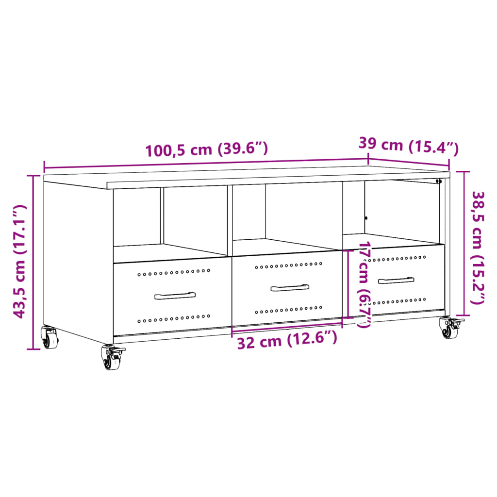 vidaXL TV-Schrank Rosa 100,5x39x43,5 cm Stahl