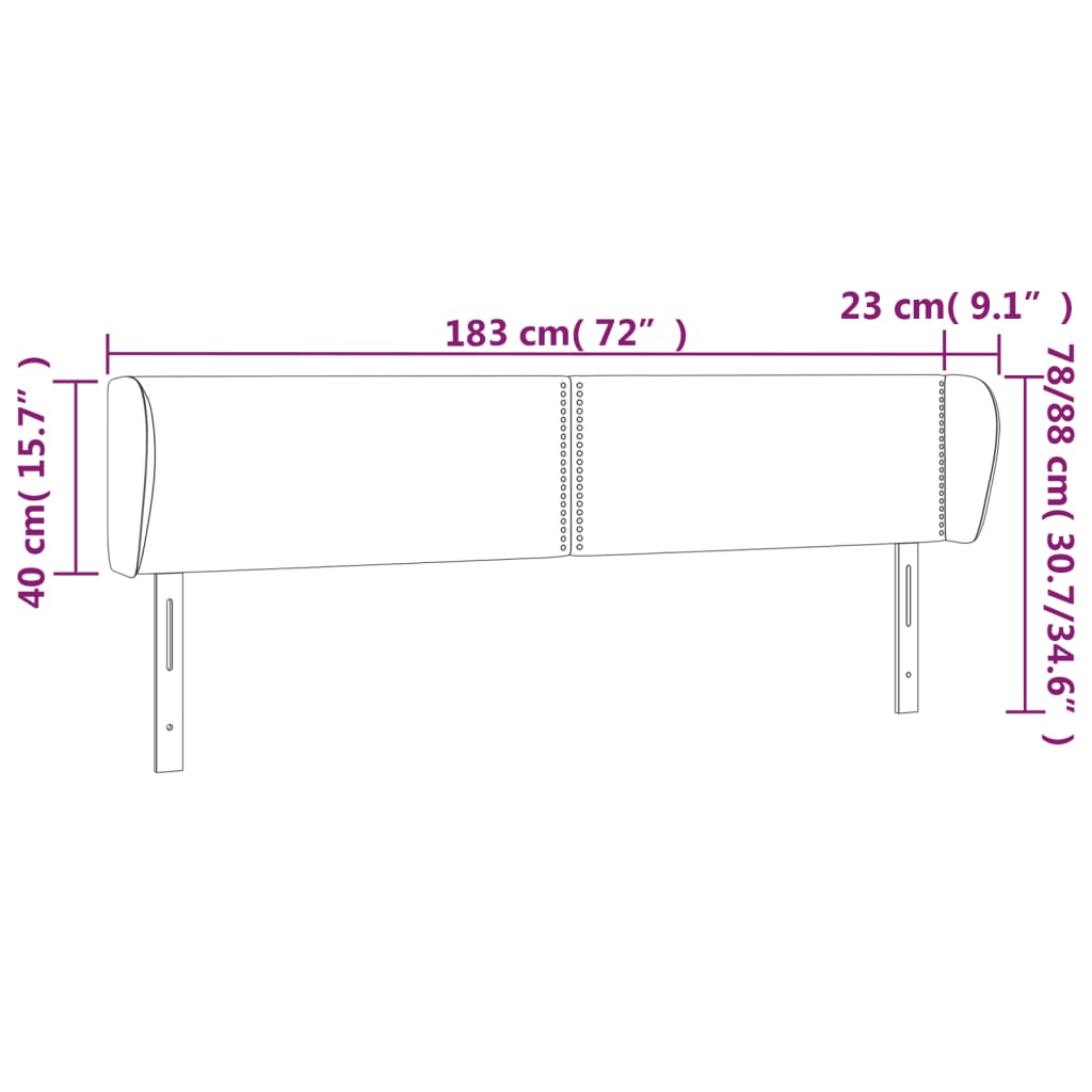 vidaXL Kopfteil mit Ohren Hellgrau 183x23x78/88 cm Samt