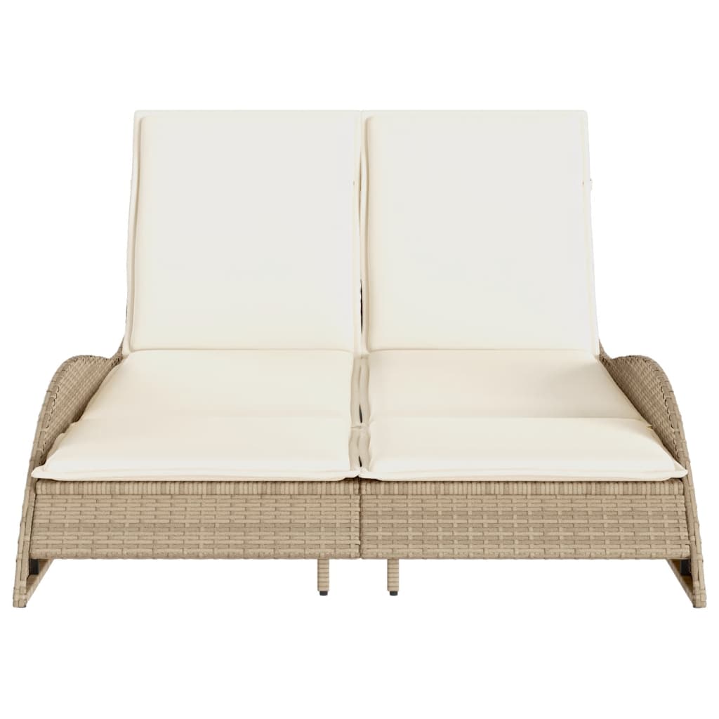 vidaXL Sonnenliege mit Auflagen Beige 114x205x73 cm Poly Rattan