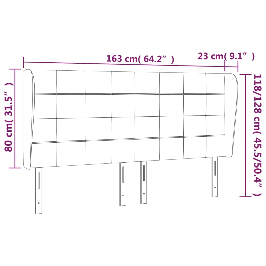 vidaXL Kopfteil mit Ohren Dunkelgrau 163x23x118/128 cm Samt