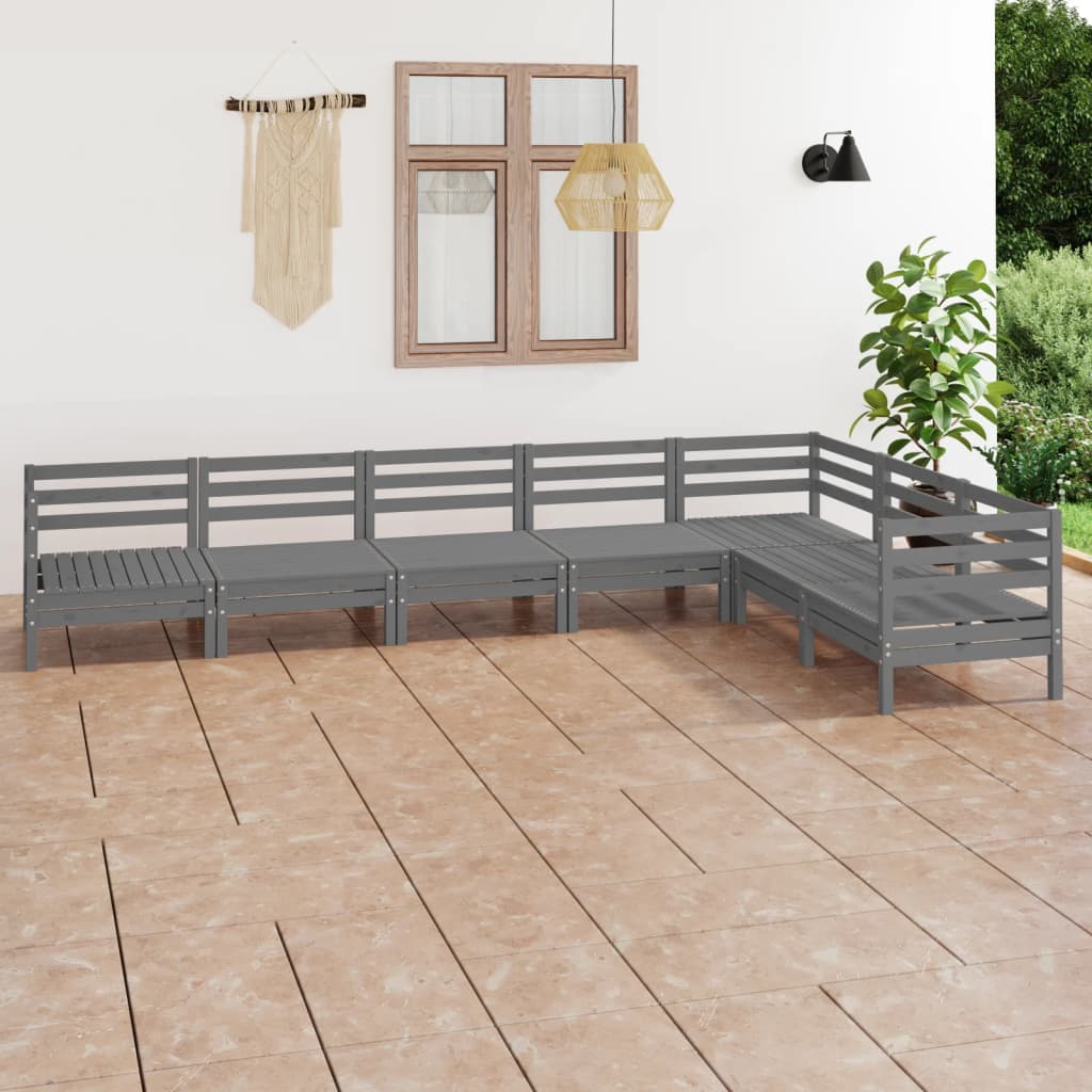 vidaXL 7-tlg. Garten-Lounge-Set Massivholz Kiefer Grau