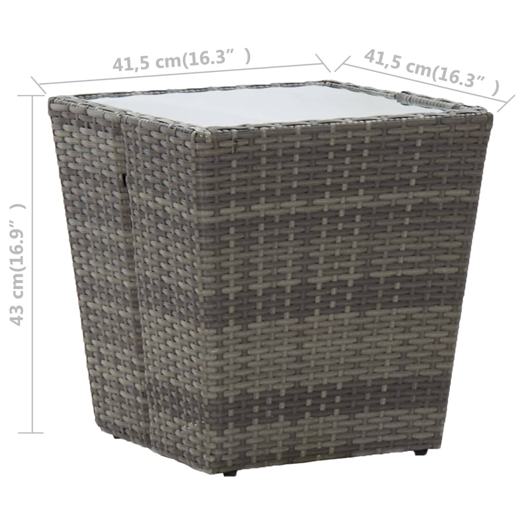 vidaXL Beistelltisch Grau 41,5x41,5x43 cm Poly Rattan und Hartglas