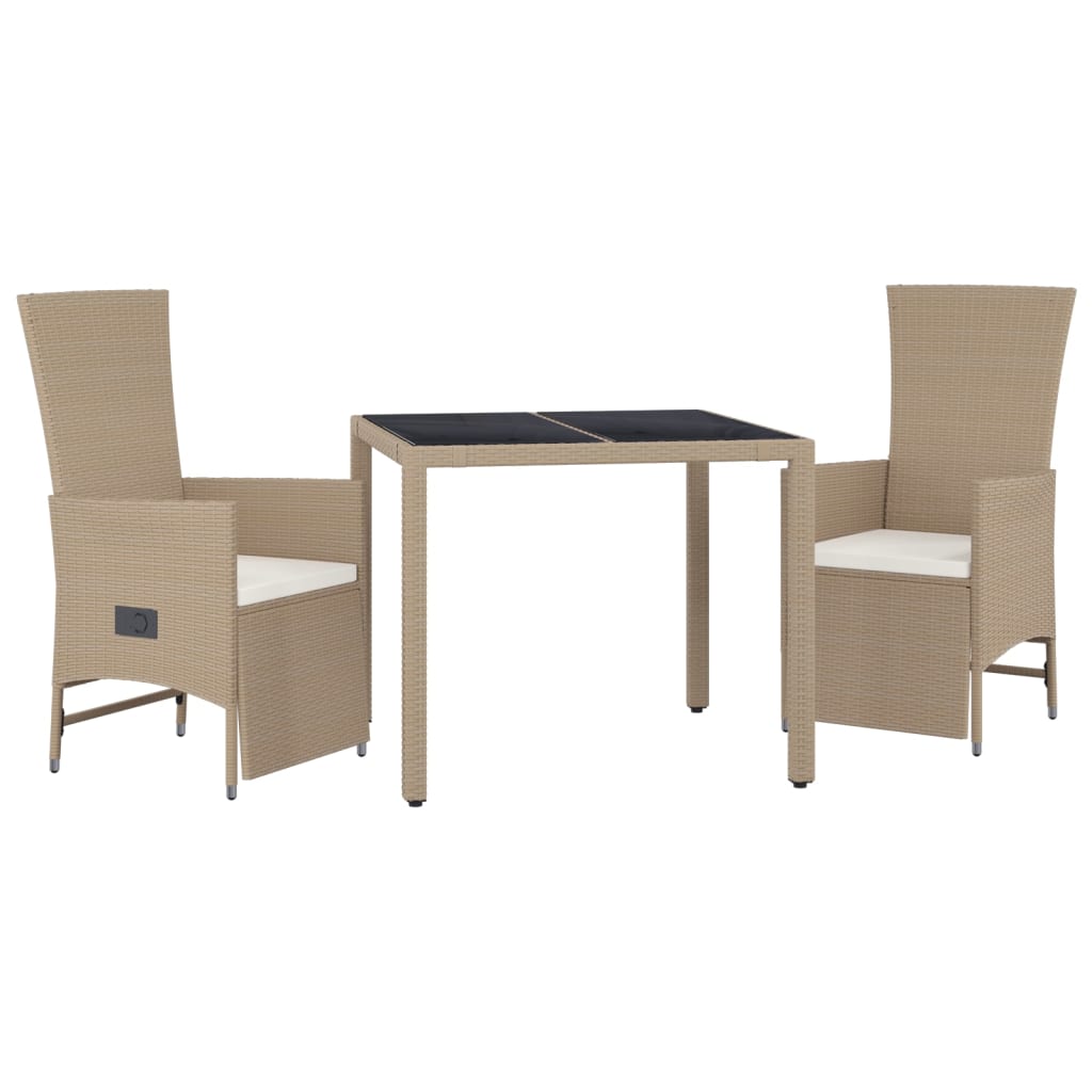 vidaXL 3-tlg. Garten-Essgruppe mit Kissen Beige Poly Rattan