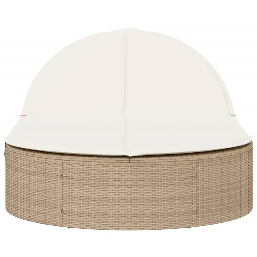 vidaXL Doppel-Sonnenliege mit Auflagen Beige Poly Rattan