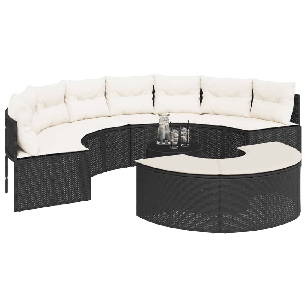 vidaXL 3-tlg. Garten-Sofagarnitur Halbrund Schwarz Poly-Rattan