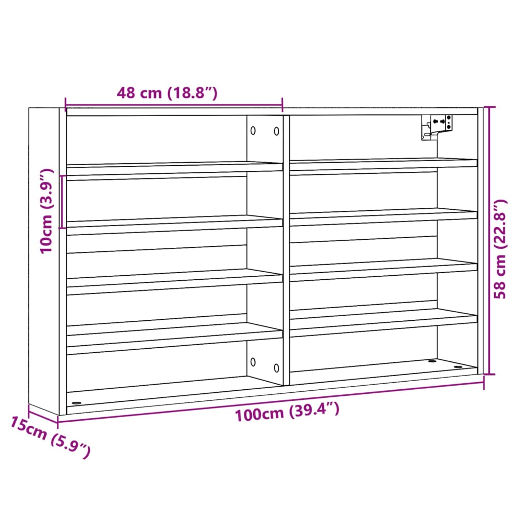 vidaXL Vitrinenschrank Betongrau 100x15x58 cm Holzwerkstoff