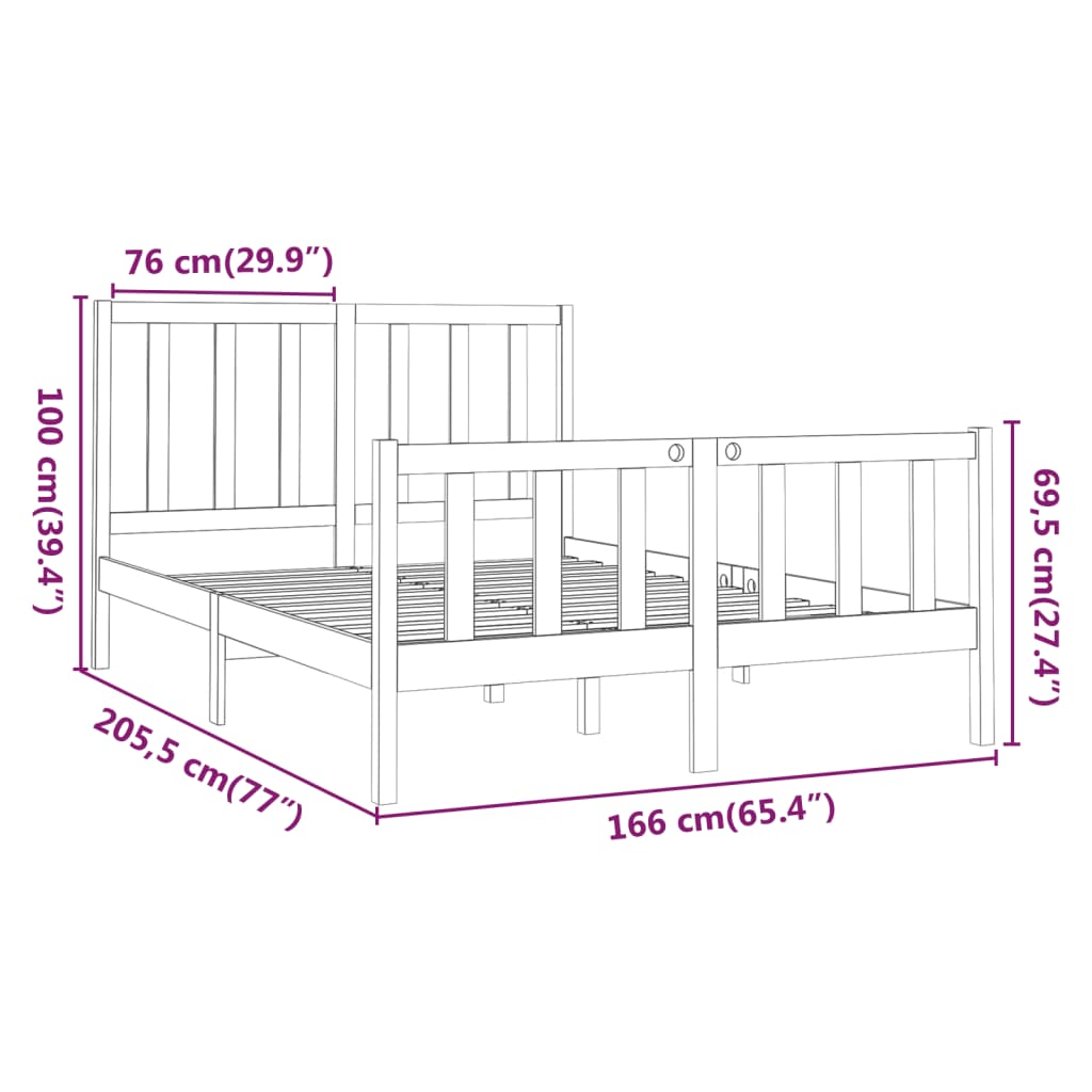 vidaXL Massivholzbett Schwarz Kiefer 160x200 cm