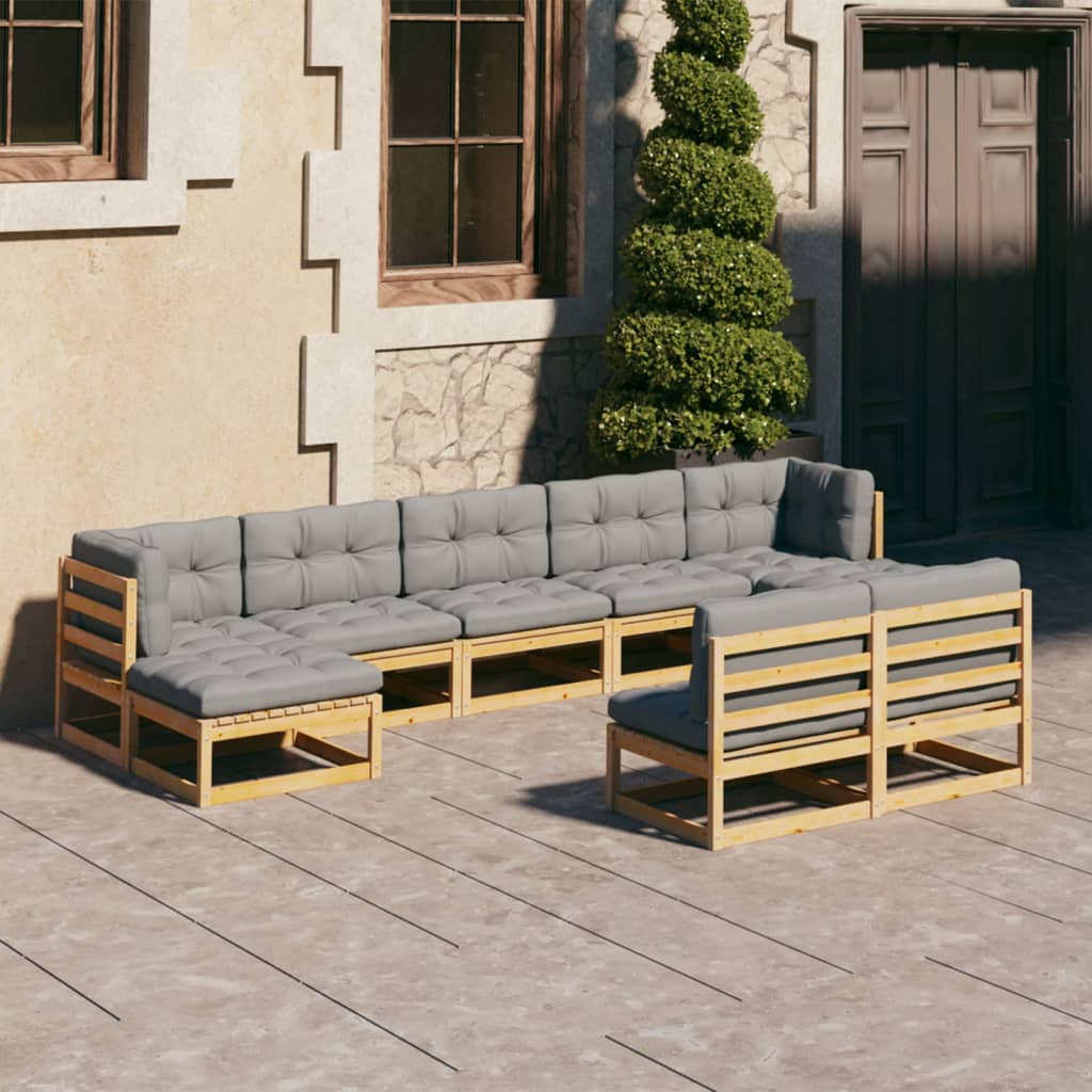 vidaXL 9-tlg. Garten-Lounge-Set mit Kissen Massivholz Kiefer