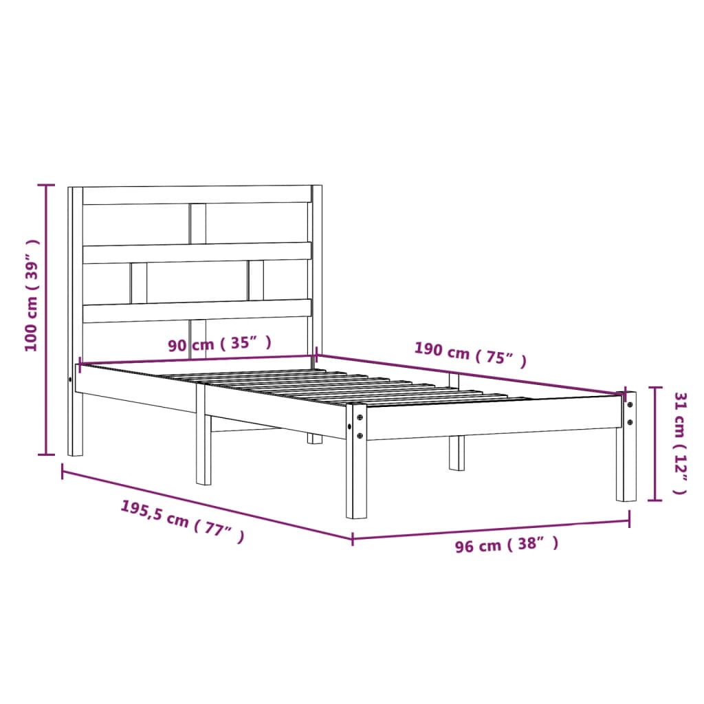 vidaXL Massivholzbett 90x190 cm