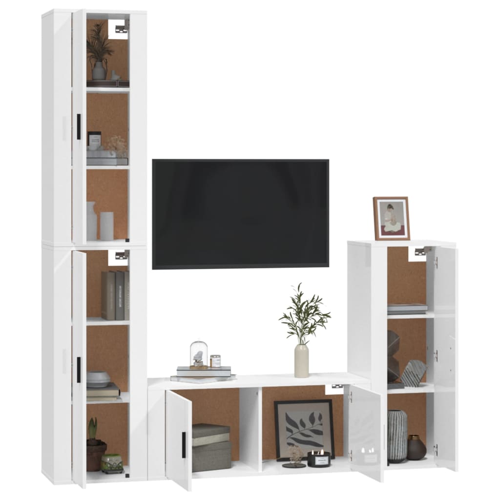 vidaXL 4-tlg. TV-Schrank-Set Hochglanz-Weiß Holzwerkstoff