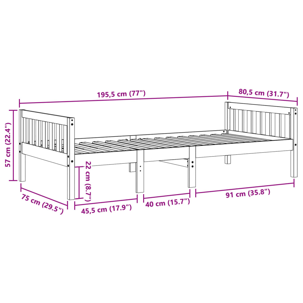 vidaXL Kinderbett ohne Matratze Weiß 75x190 cm Massivholz Kiefer