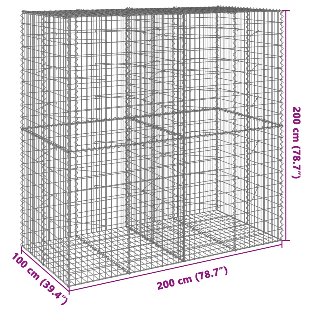 vidaXL Gabione mit Deckel 200x100x200 cm Verzinktes Eisen