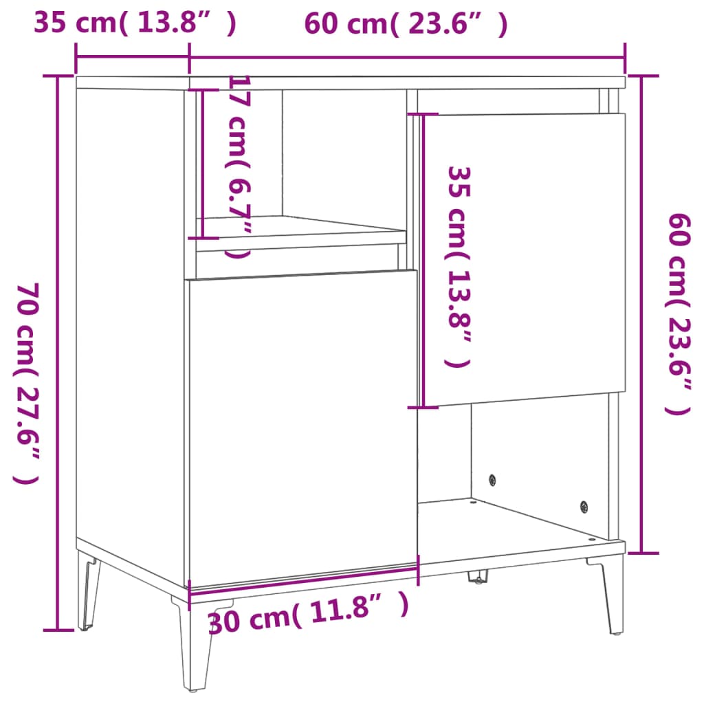 vidaXL Sideboards 2 Stk. Räuchereiche 60x35x70 cm Holzwerkstoff