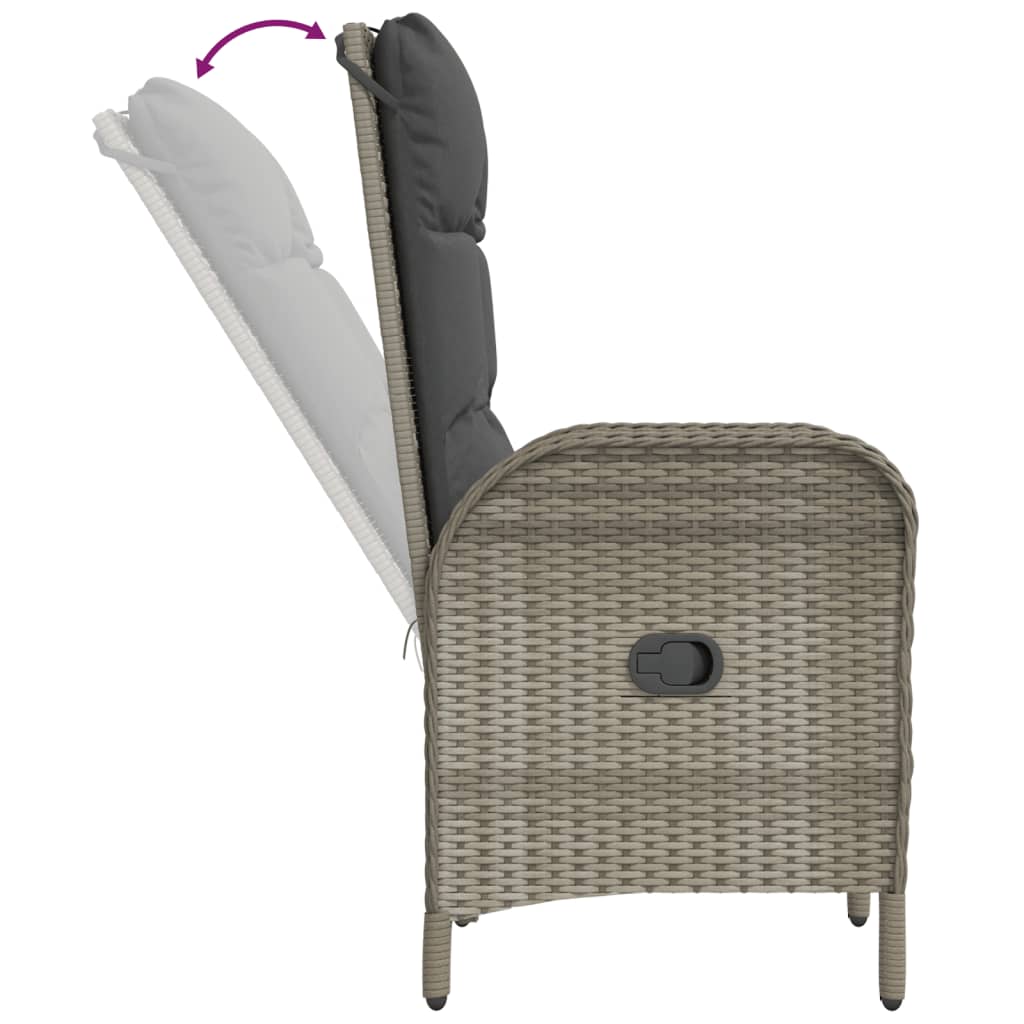 vidaXL 3-tlg. Garten-Lounge-Set mit Kissen Grau Poly Rattan