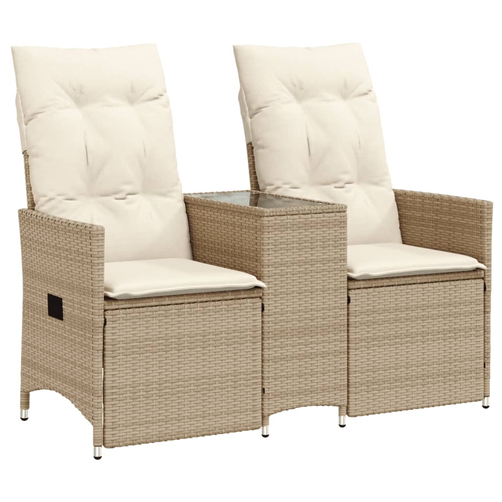 vidaXL Gartensofa 2-Sitzer Verstellbar mit Tisch Beige Poly Rattan