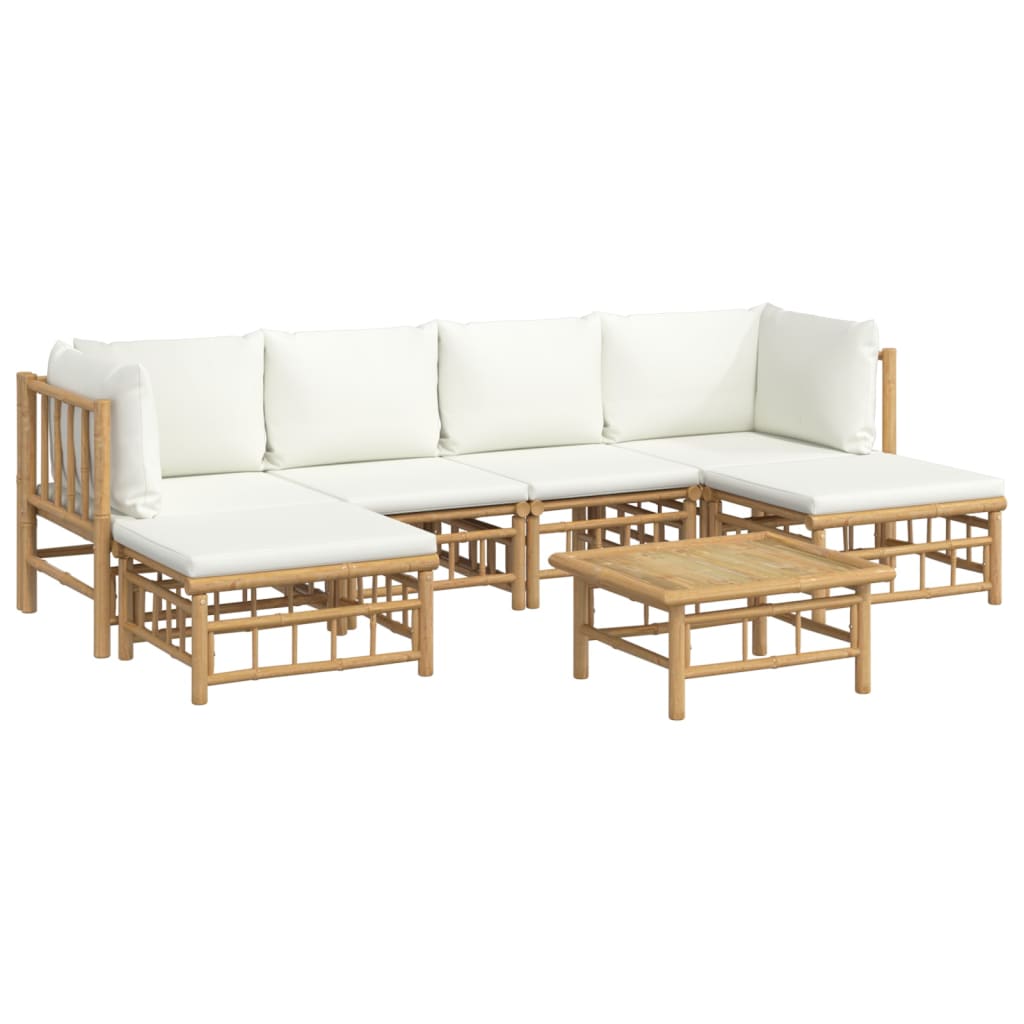 vidaXL 7-tlg. Garten-Lounge-Set mit Cremeweißen Kissen Bambus