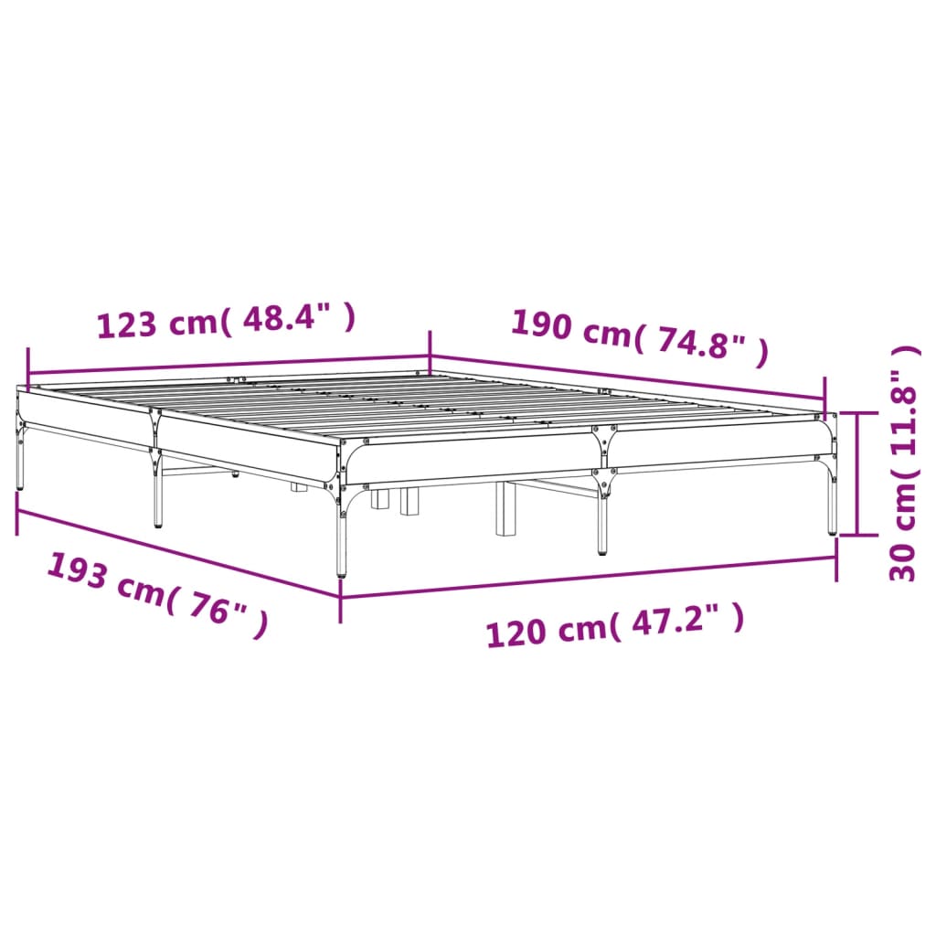 vidaXL Bettgestell Räuchereiche 120x190 cm Holzwerkstoff und Metall