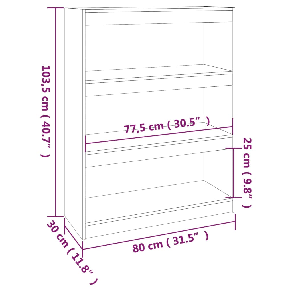 vidaXL Bücherregal/Raumteiler Weiß 80x30x103,5 cm Massivholz Kiefer