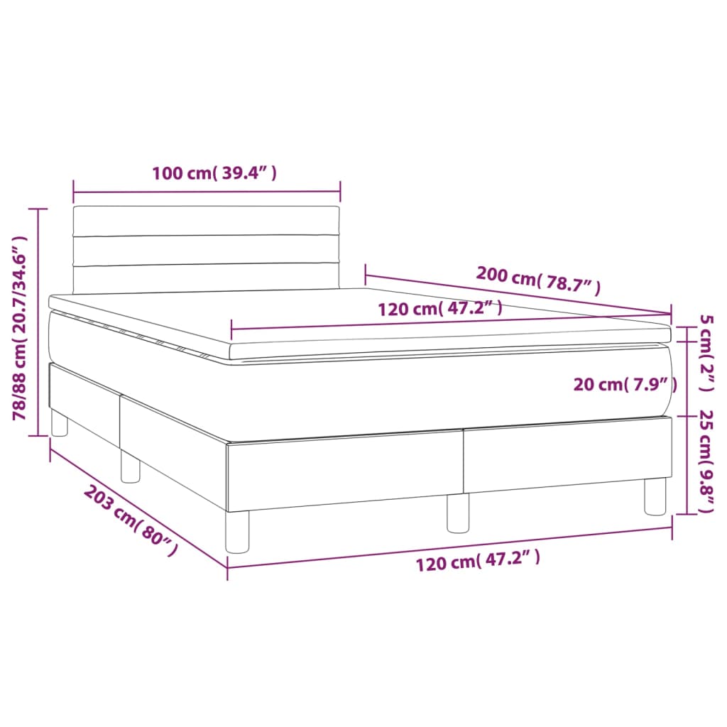 vidaXL Boxspringbett mit Matratze & LED Dunkelblau 120x200 cm Samt