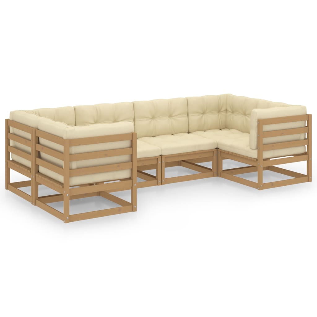 vidaXL 6-tlg Garten-Lounge-Set mit Kissen Honigbraun Massivholz Kiefer