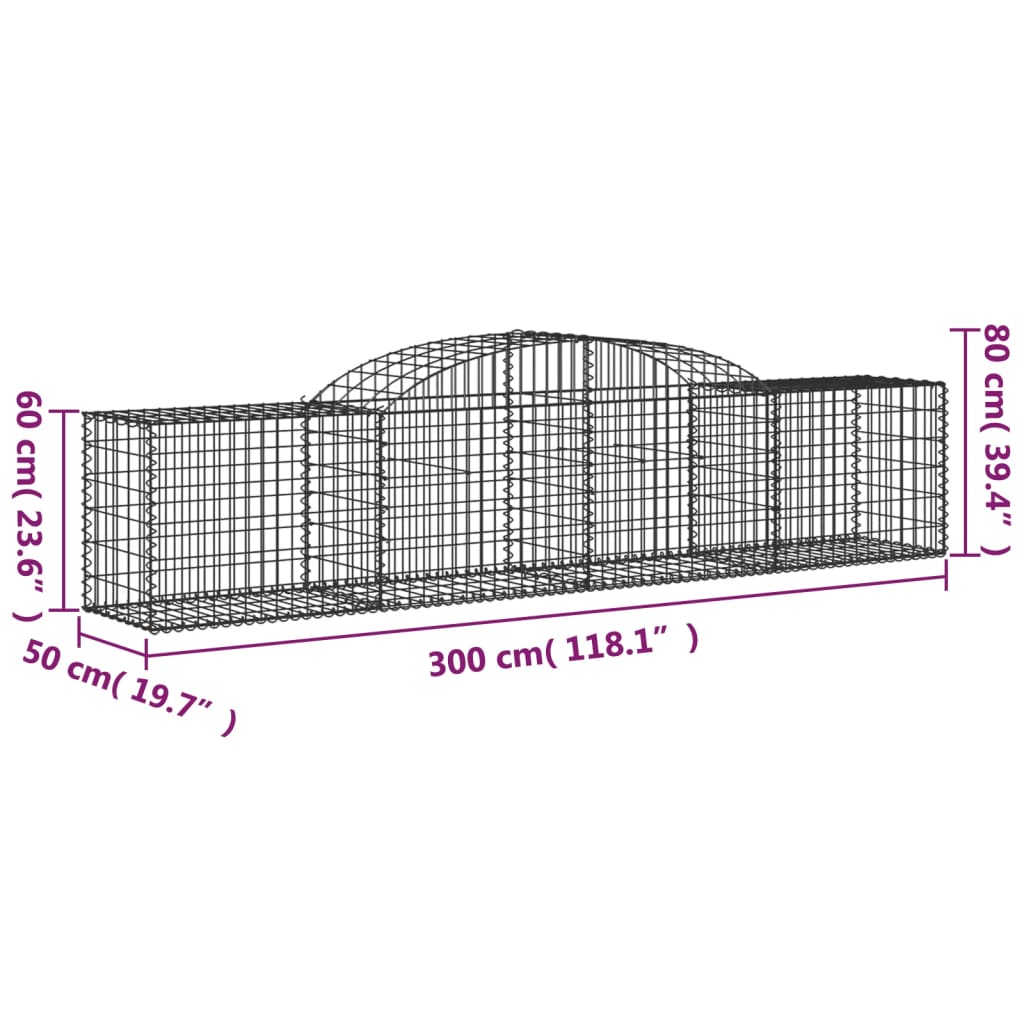 vidaXL Gabionen mit Hochbogen 7 Stk. 300x50x60/80 cm Verzinktes Eisen