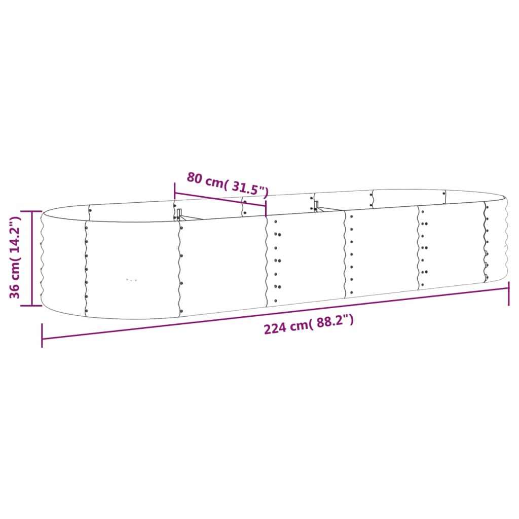 vidaXL Hochbeet Pulverbeschichteter Stahl 224x80x36 cm Braun