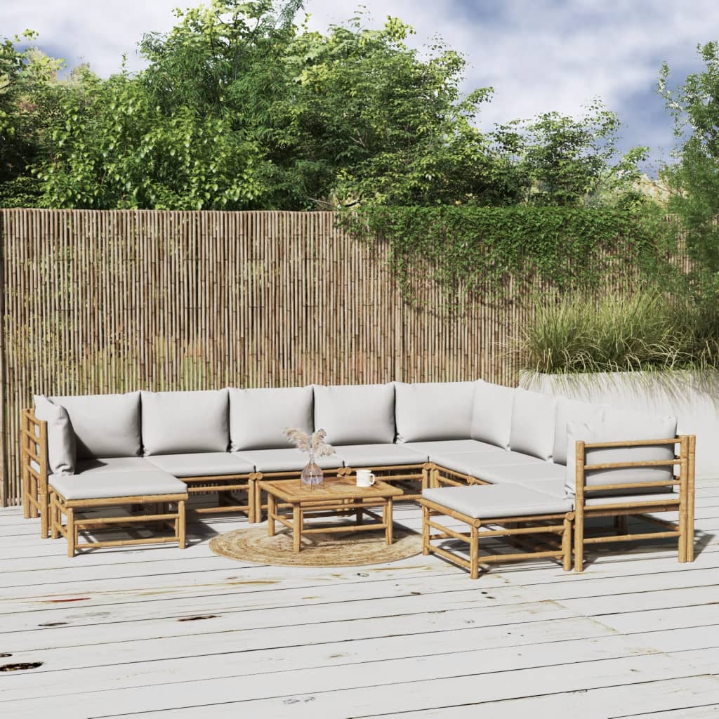 vidaXL 11-tlg. Garten-Lounge-Set mit Hellgrauen Kissen Bambus