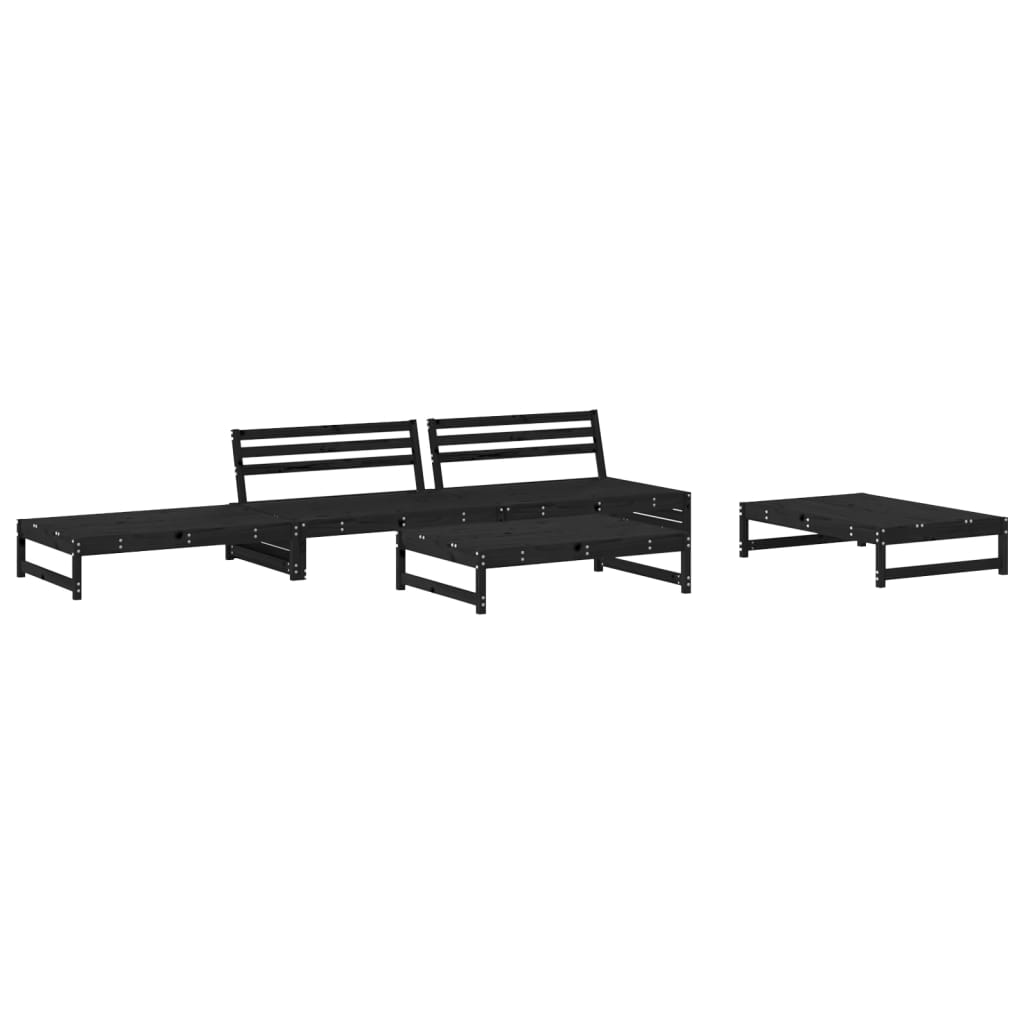 vidaXL 5-tlg. Garten-Lounge-Set mit Kissen Schwarz Massivholz