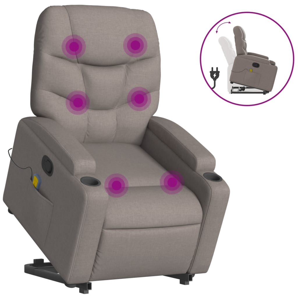 vidaXL Massagesessel mit Aufstehhilfe Taupe Stoff