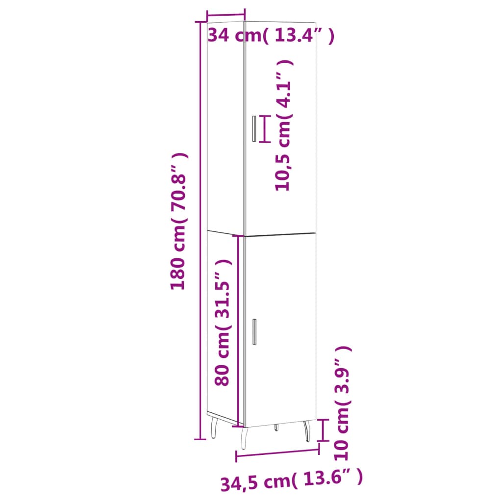 vidaXL Highboard Betongrau 34,5x34x180 cm Holzwerkstoff