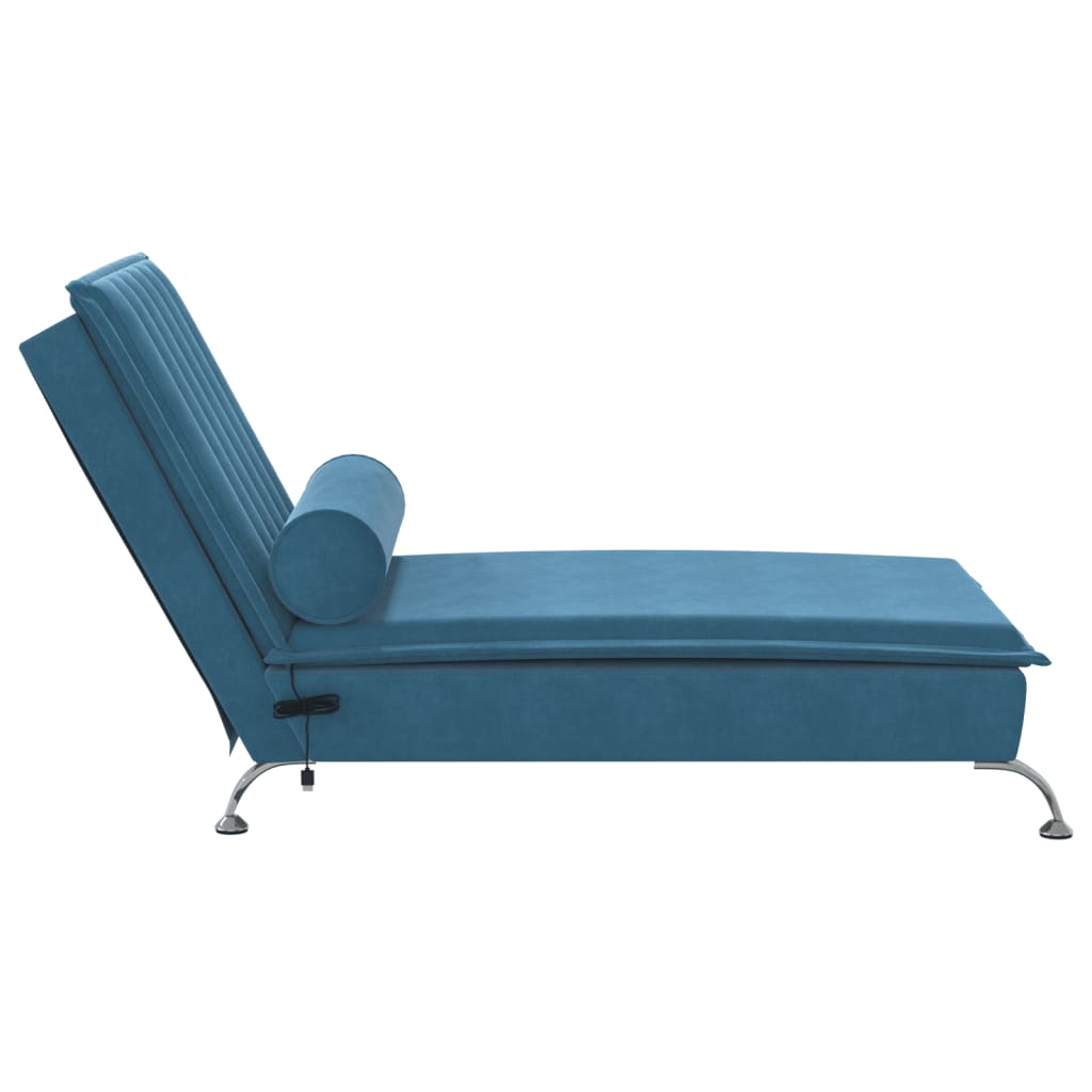 vidaXL Massage-Chaiselongue mit Nackenrolle Blau Samt