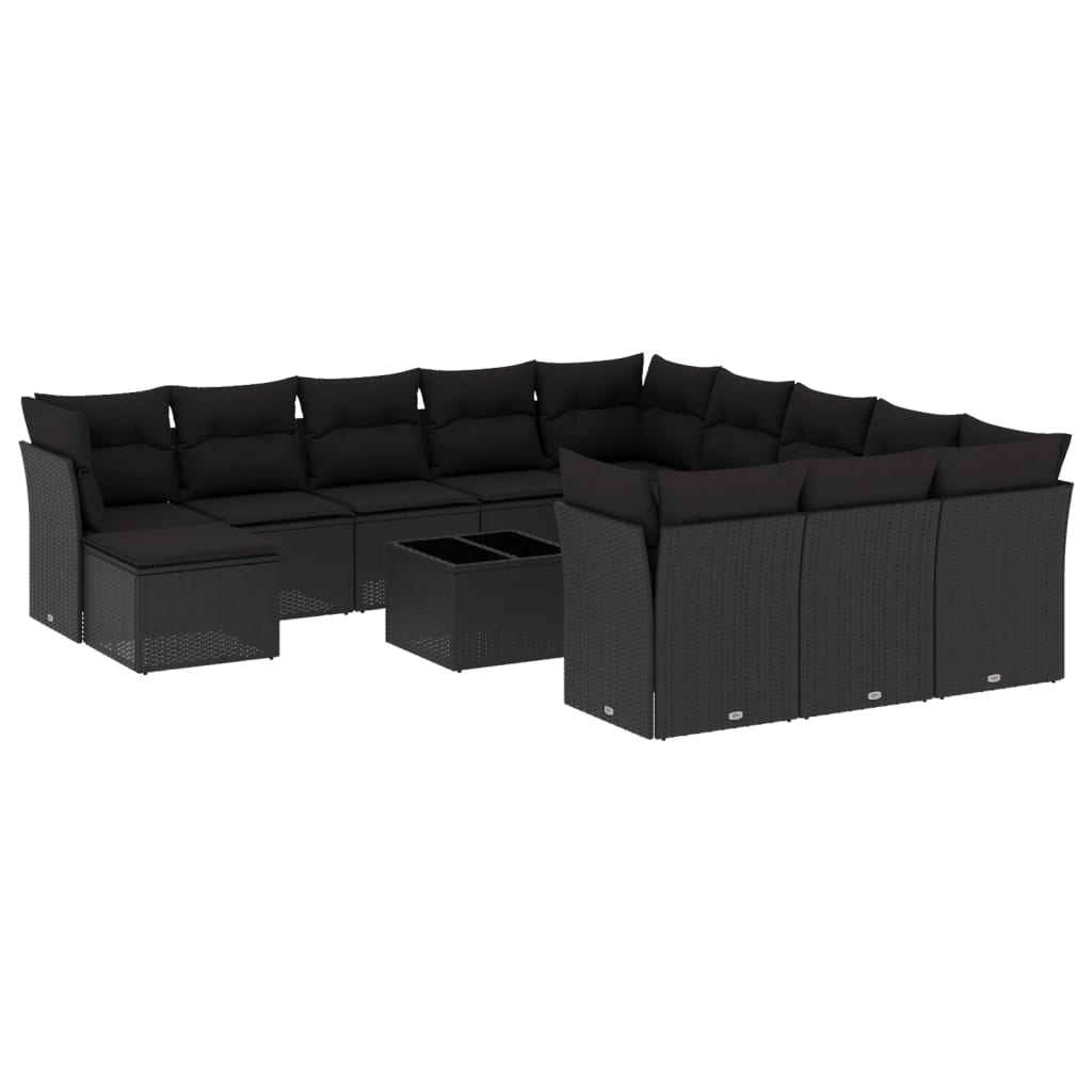 vidaXL 13-tlg. Garten-Sofagarnitur mit Kissen Schwarz Poly Rattan