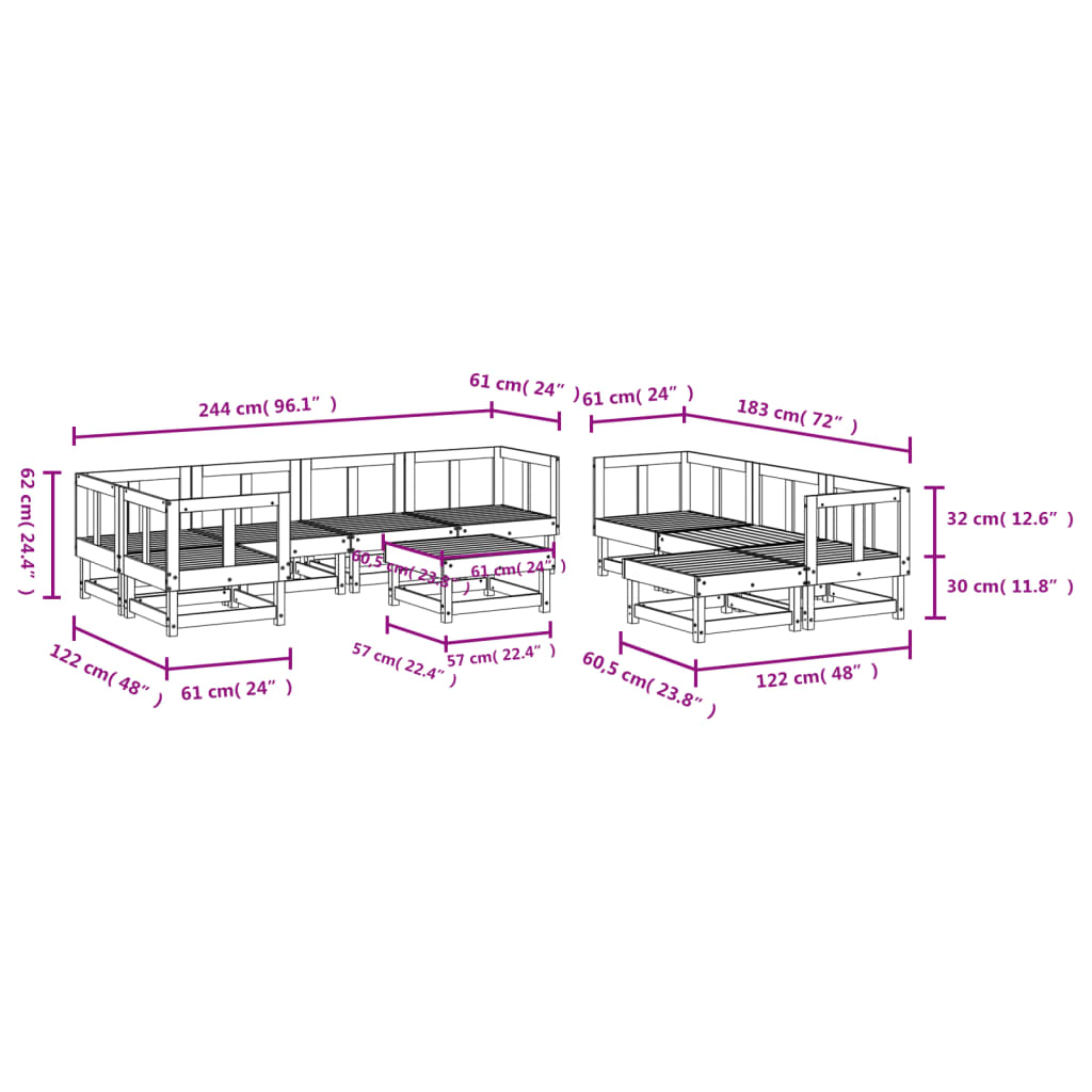 vidaXL 10-tlg. Garten-Lounge-Set Honigbraun Massivholz Kiefer