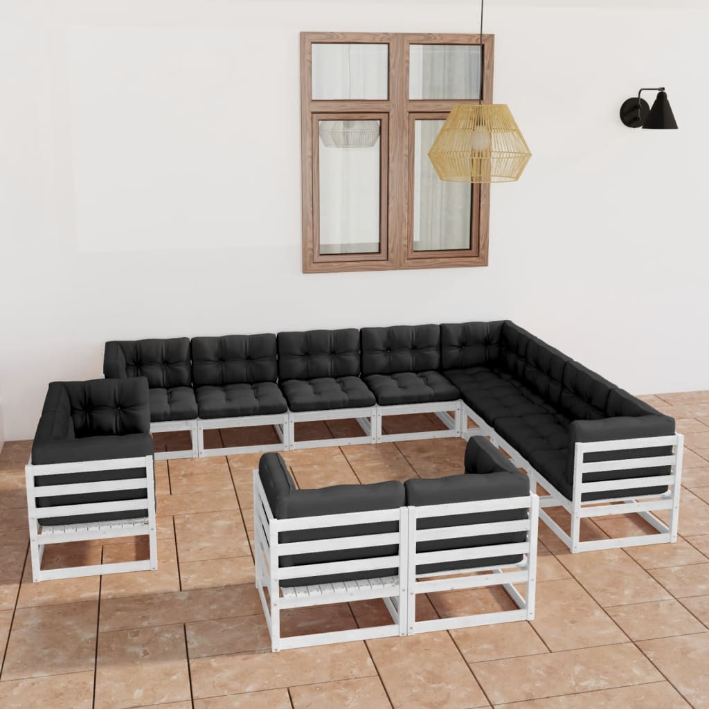 vidaXL 12-tlg. Garten-Lounge-Set mit Kissen Weiß Massivholz Kiefer