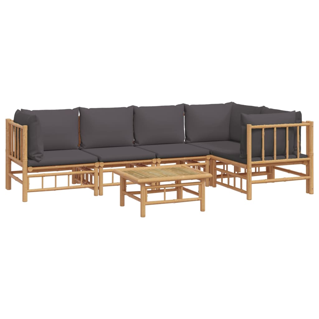 vidaXL 6-tlg. Garten-Lounge-Set mit Dunkelgrauen Kissen Bambus