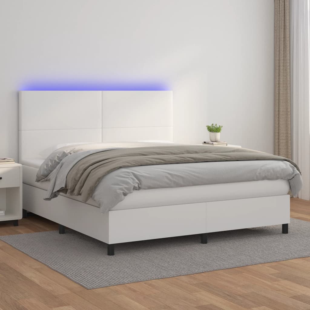 vidaXL Boxspringbett mit Matratze & LED Weiß 180x200 cm Kunstleder