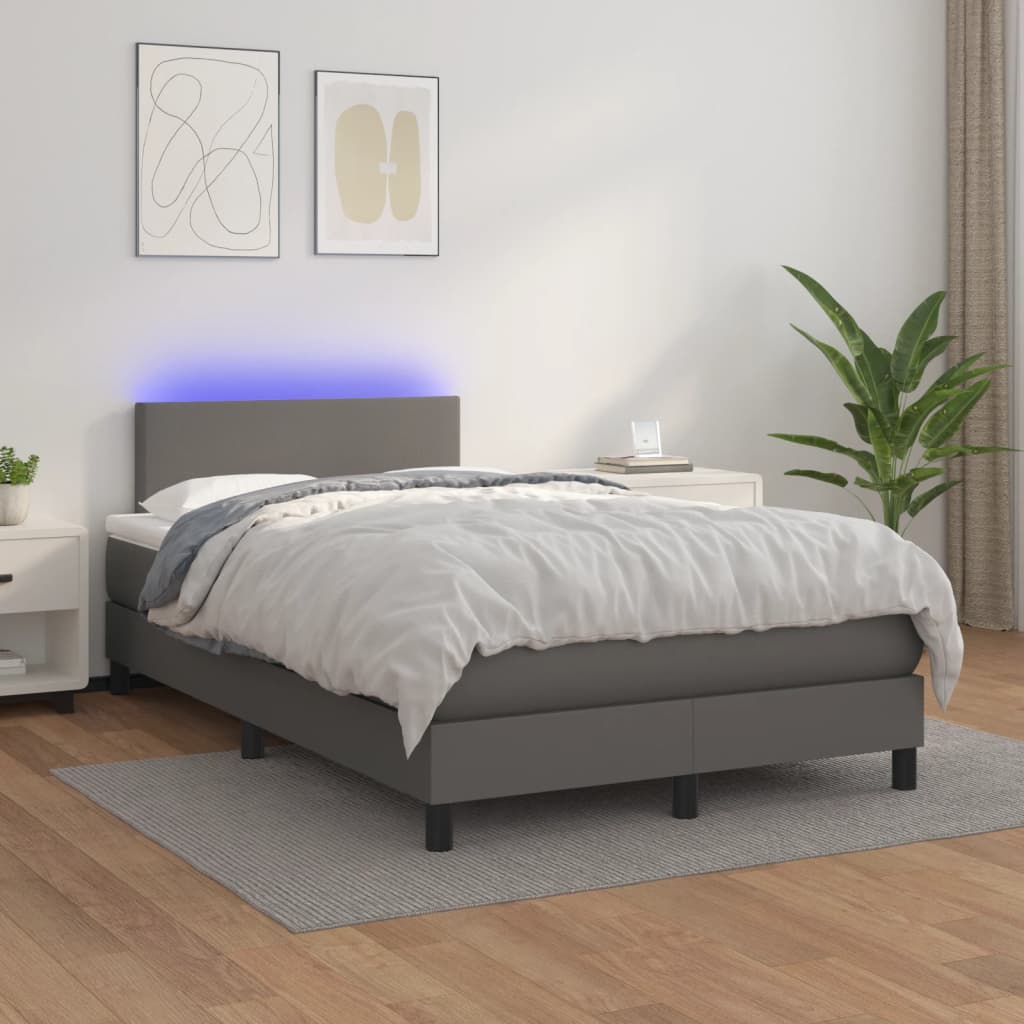 vidaXL Boxspringbett mit Matratze & LED Grau 120x190 cm Kunstleder