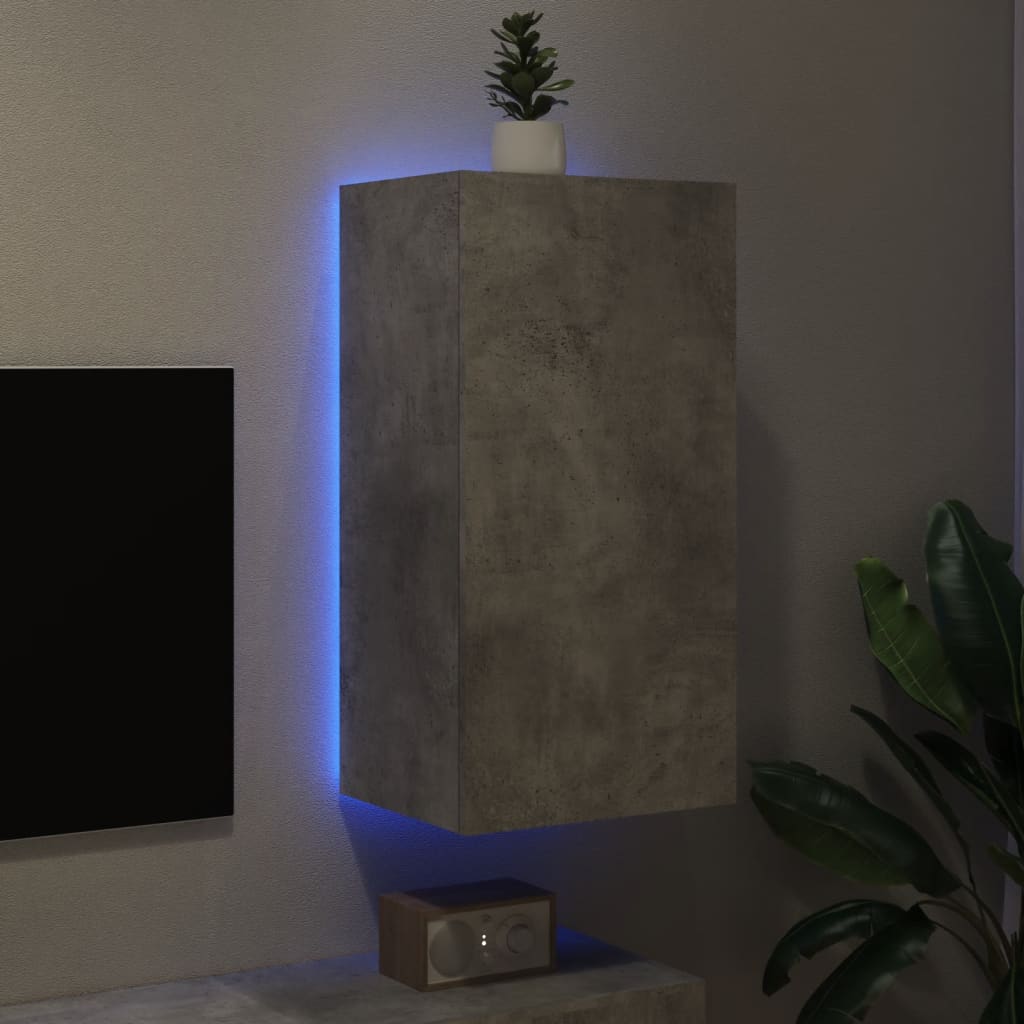 vidaXL TV-Wandschrank mit LED-Leuchten Betongrau 40,5x35x80 cm