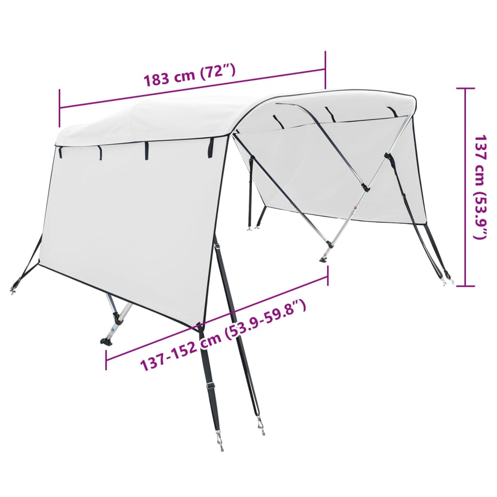 vidaXL 3-Bow Bimini-Top mit Seitenteilen 183x(137-152)x137 cm