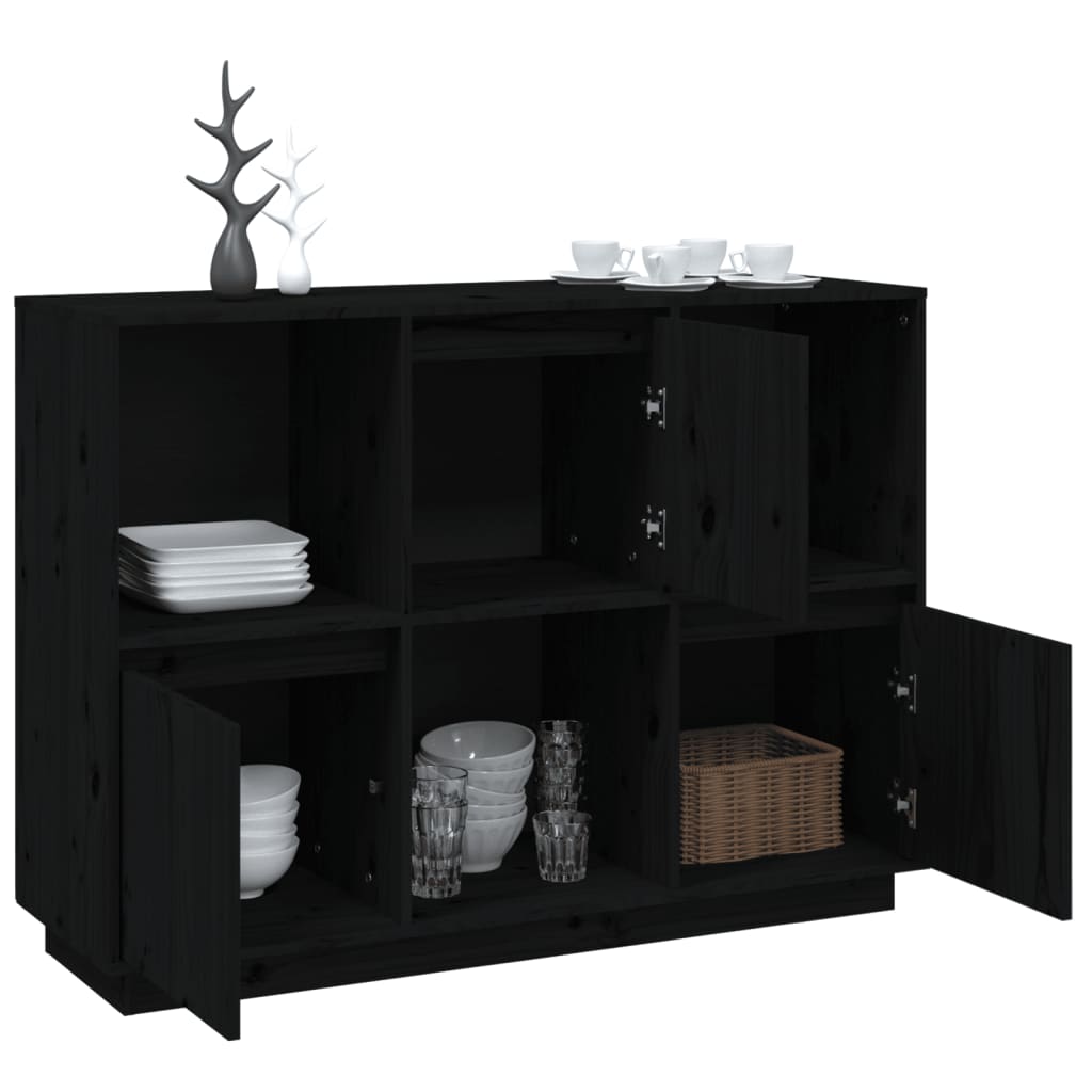 vidaXL Sideboard Schwarz 110,5x35x80 cm Massivholz Kiefer