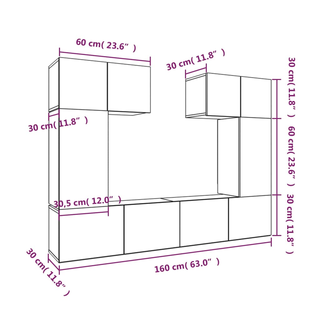 vidaXL 6-tlg. TV-Schrank-Set Weiß Holzwerkstoff