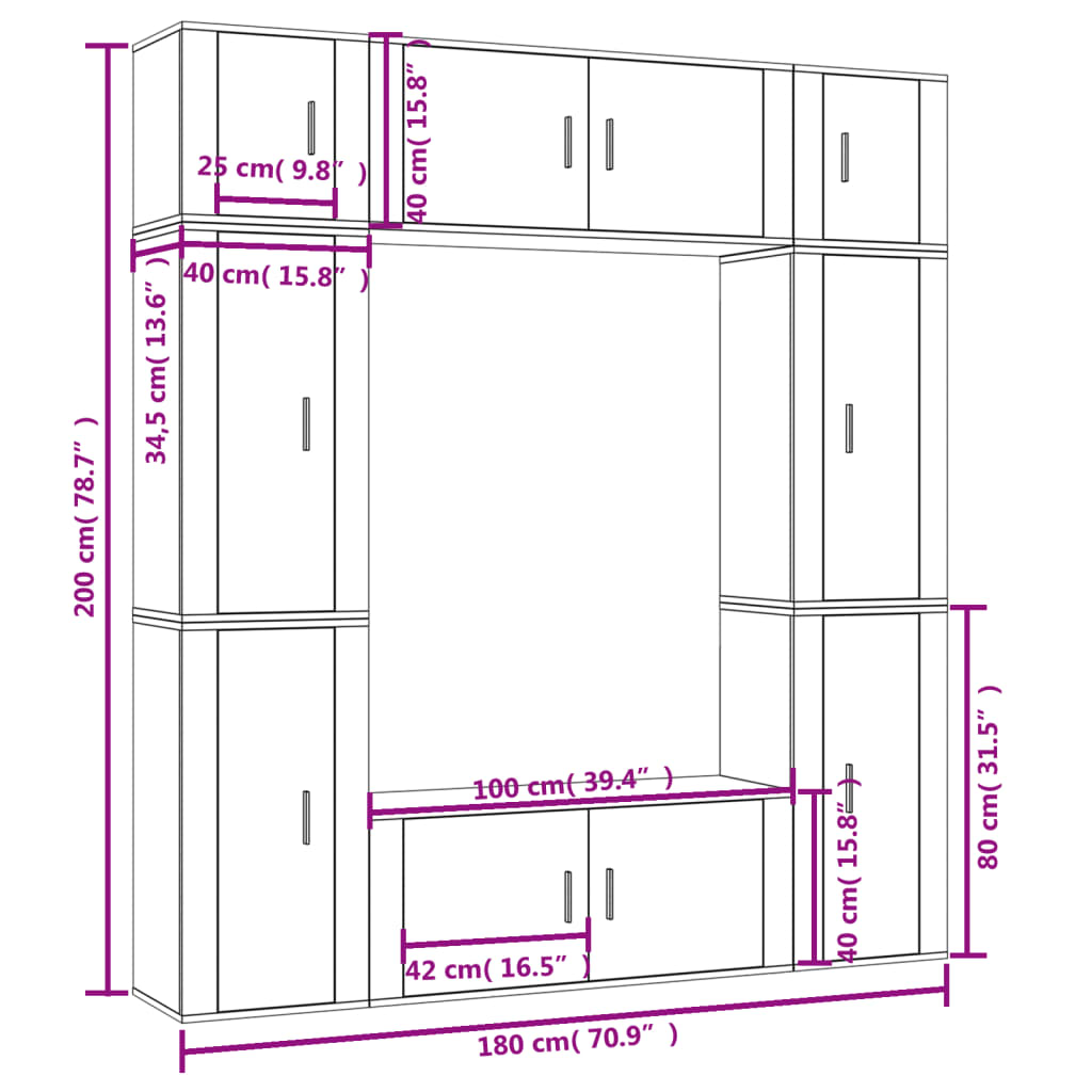 vidaXL 8-tlg. TV-Schrank-Set Hochglanz-Weiß Holzwerkstoff