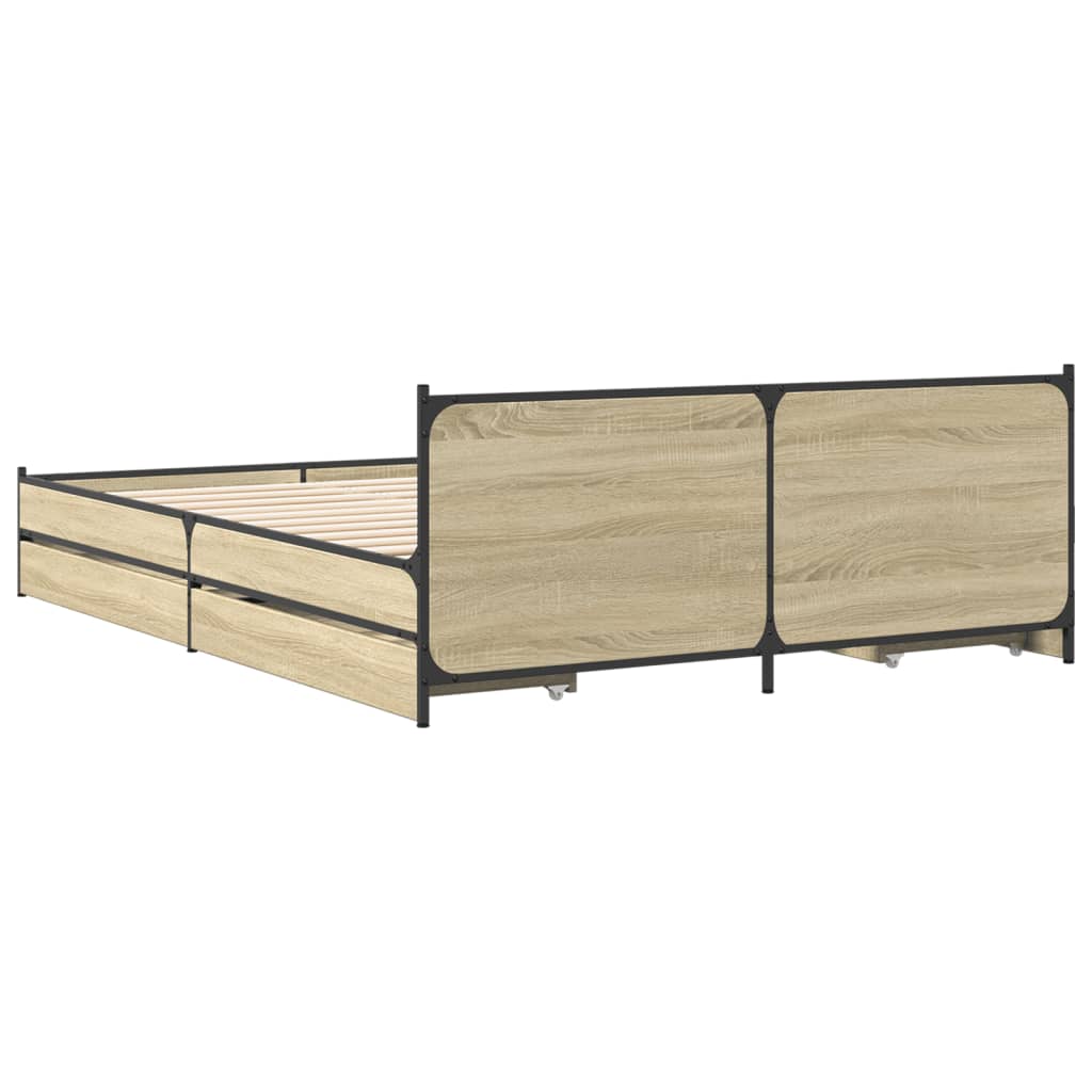 vidaXL Bettgestell mit Schubladen Sonoma-Eiche 140x190cm Holzwerkstoff