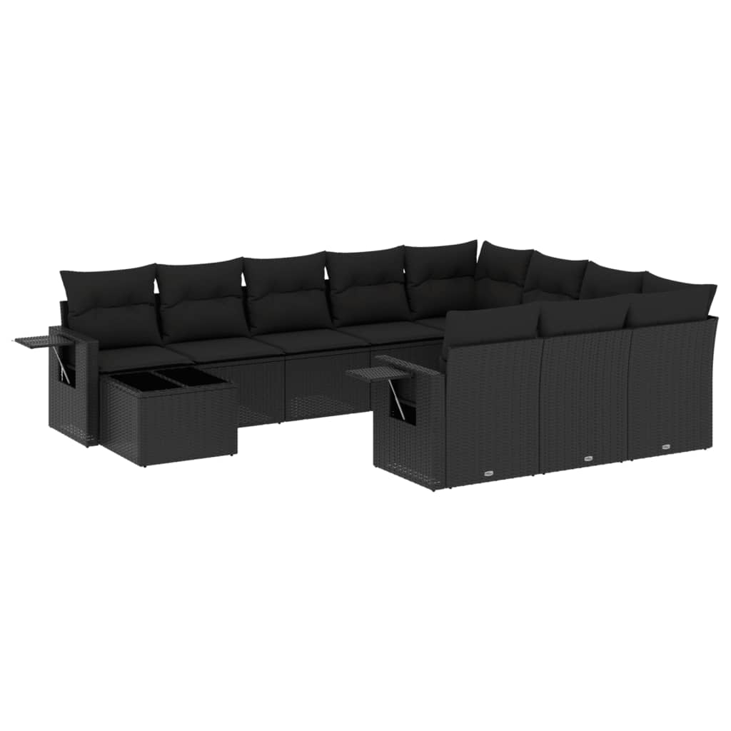 vidaXL 11-tlg. Garten-Sofagarnitur mit Kissen Schwarz Poly Rattan