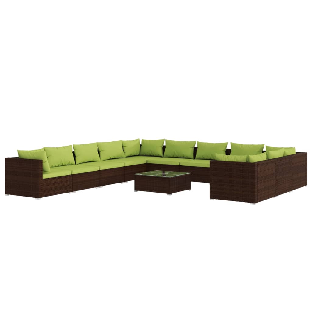 vidaXL 12-tlg. Garten-Lounge-Set mit Kissen Poly Rattan Braun