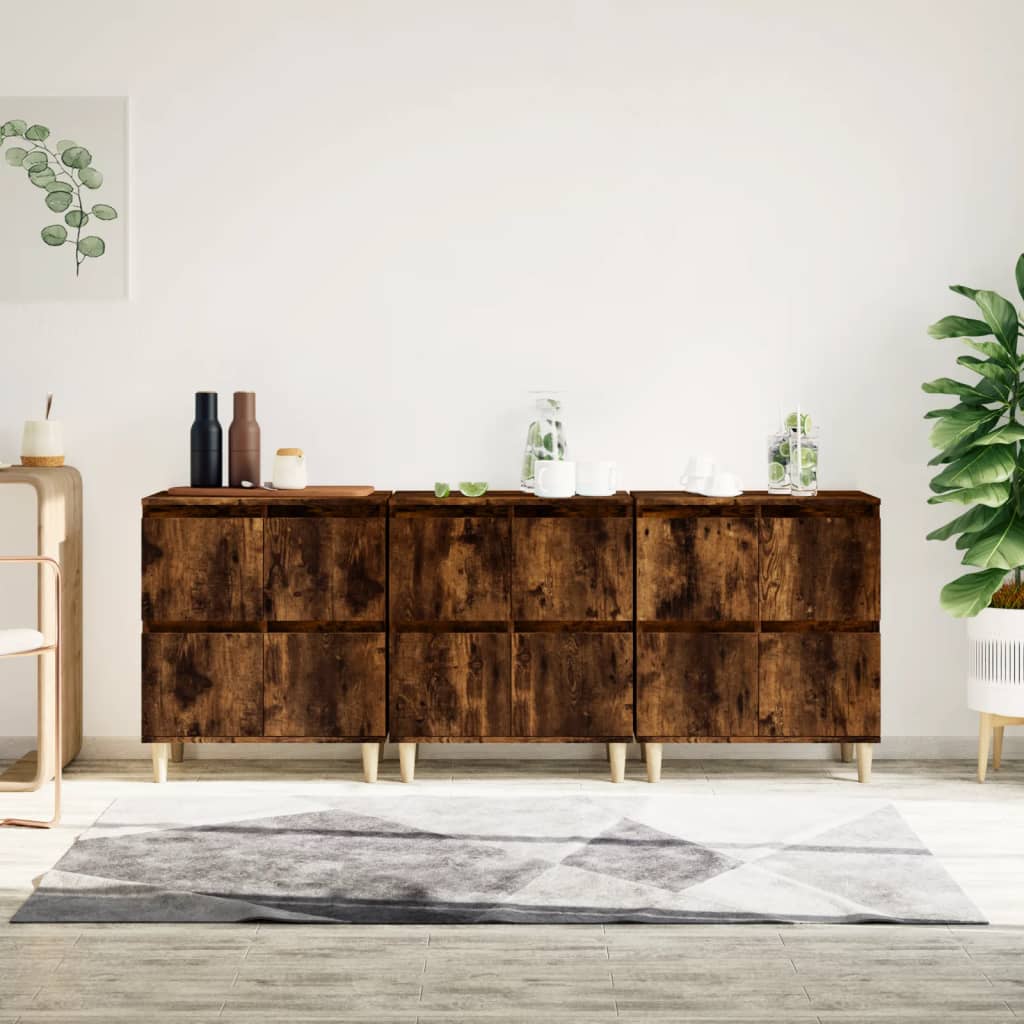 vidaXL Sideboards 3 Stk. Räuchereiche 60x35x70 cm Holzwerkstoff