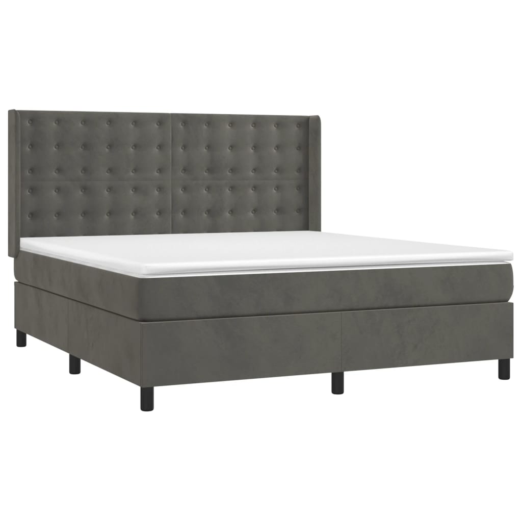 vidaXL Boxspringbett mit Matratze Dunkelgrau 180x200 cm Samt